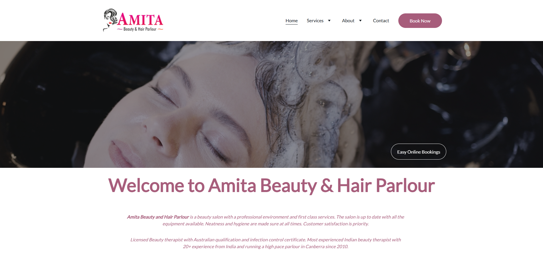 AMITA Beauty and Hair Parlour website homepage